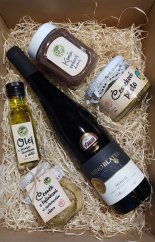 Dárkový balíček s vínem a česnekovými specialitami